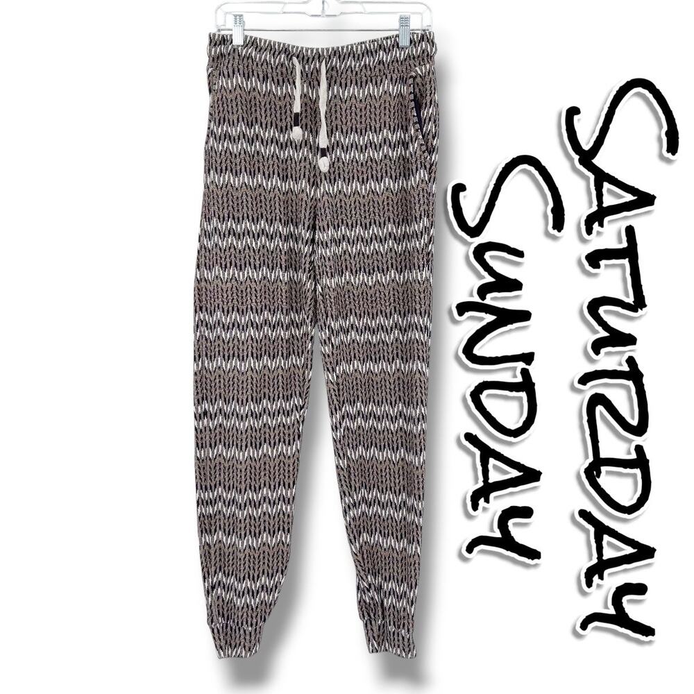 Saturday Sunday Anthropologie Taupe Black Cream Chevron Knit Joggers Womens XS